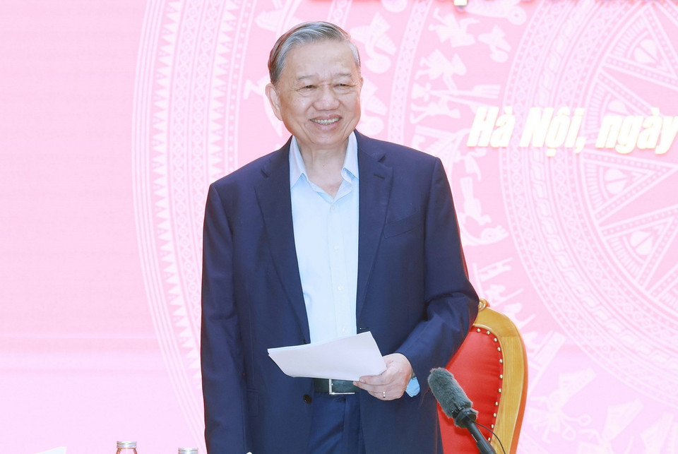 Tổng Bí thư Tô Lâm phát biểu chỉ đạo tại buổi làm việc với Ban Tuyên giáo Trung ương. (Ảnh: Thống Nhất/TTXVN)