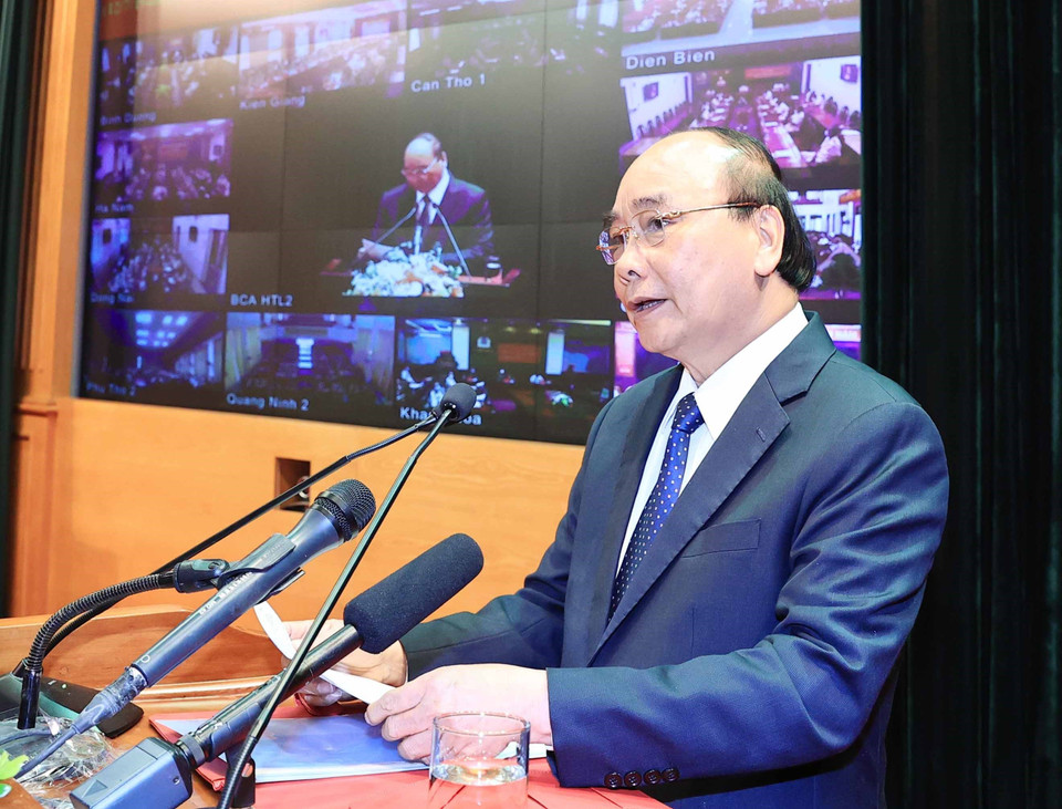 Chủ tịch nước Nguyễn Xuân Phúc phát biểu tại lễ kỷ niệm ngày truyền thống của lực lượng An ninh nhân dân. (Ảnh: Thống Nhất/TTXVN)