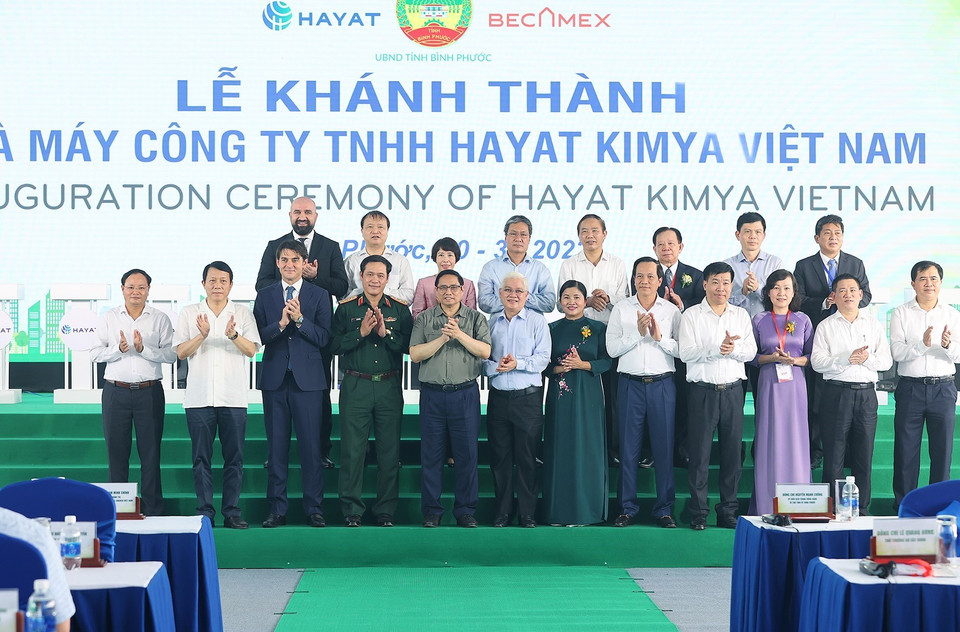 Nhà máy Hayat Kimya khánh thành đi vào hoạt động là kết quả nổi bật trong thu hút đầu tư trực tiếp nước ngoài (FDI) của tỉnh Bình Phước. (Ảnh: Dương Giang/TTXVN)