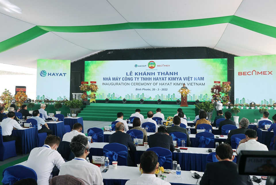 Lễ khánh thành Nhà máy Công ty TNHH Hayat Kimya Việt Nam. (Ảnh: Dương Giang/TTXVN)