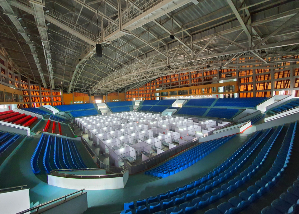 Bên trong bệnh viện dã chiến 620 giường đã cơ bản được lắp đặt xong. (Ảnh: Danh Lam/TTXVN)