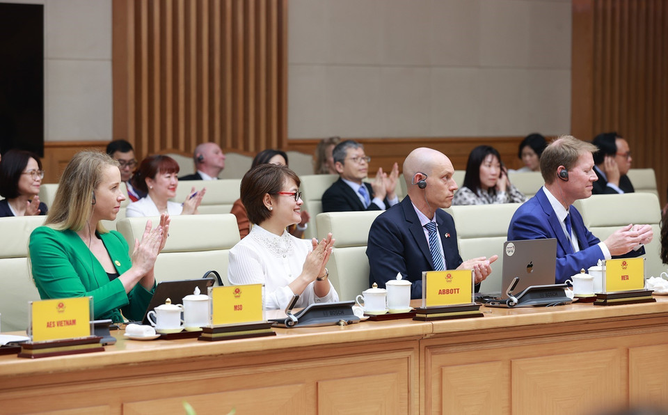 Đại diện các tập đoàn, doanh nghiệp hàng đầu của Hoa Kỳ tham dự buổi tiếp. (Ảnh: Dương Giang/TTXVN)