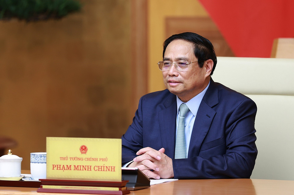 Thủ tướng Phạm Minh Chính phát biểu tại buổi tiếp. (Ảnh: Dương Giang/TTXVN)