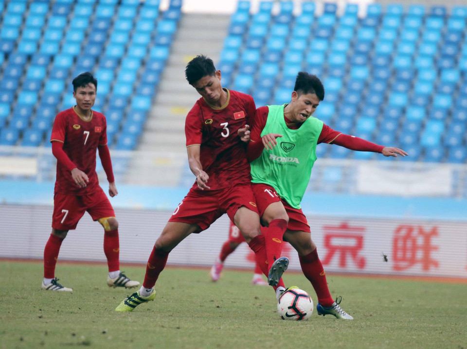 U22 Việt Nam đã sẵng sàng đối đầu U22 Trung Quốc trên sân vận động Huangshi Olympic Sports Center (Hồ Bắc, Trung Quốc) vào lúc 17 giờ chiều nay 8/9. (Nguồn: VFF)