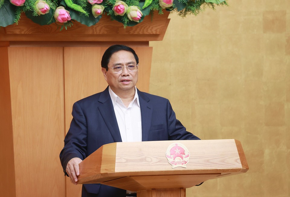 Thủ tướng Phạm Minh Chính chủ trì Hội nghị trực tuyến Chính phủ với địa phương. (Ảnh: Dương Giang/TTXVN)