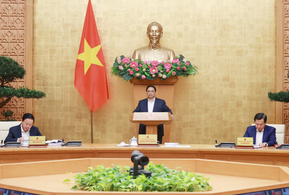 Thủ tướng Phạm Minh Chính chủ trì Hội nghị trực tuyến Chính phủ với địa phương. (Ảnh: Dương Giang/TTXVN)