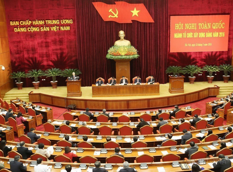 Tổng Bí thư Nguyễn Phú Trọng dự Hội nghị toàn quốc ngành Tổ chức xây dựng Đảng năm 2016 (Hà Nội, 26/3/2016). (Ảnh: Trí Dũng/ TTXVN)