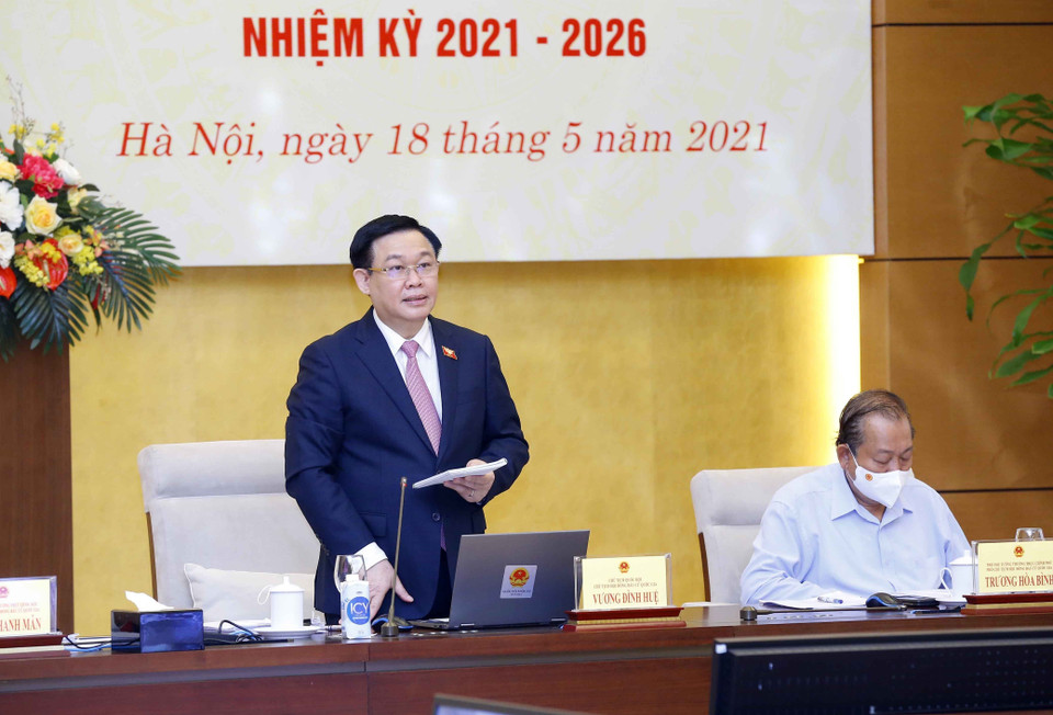 Chủ tịch Quốc hội Vương Đình Huệ phát biểu khai mạc hội nghị. (Ảnh: Doãn Tấn/TTXVN)