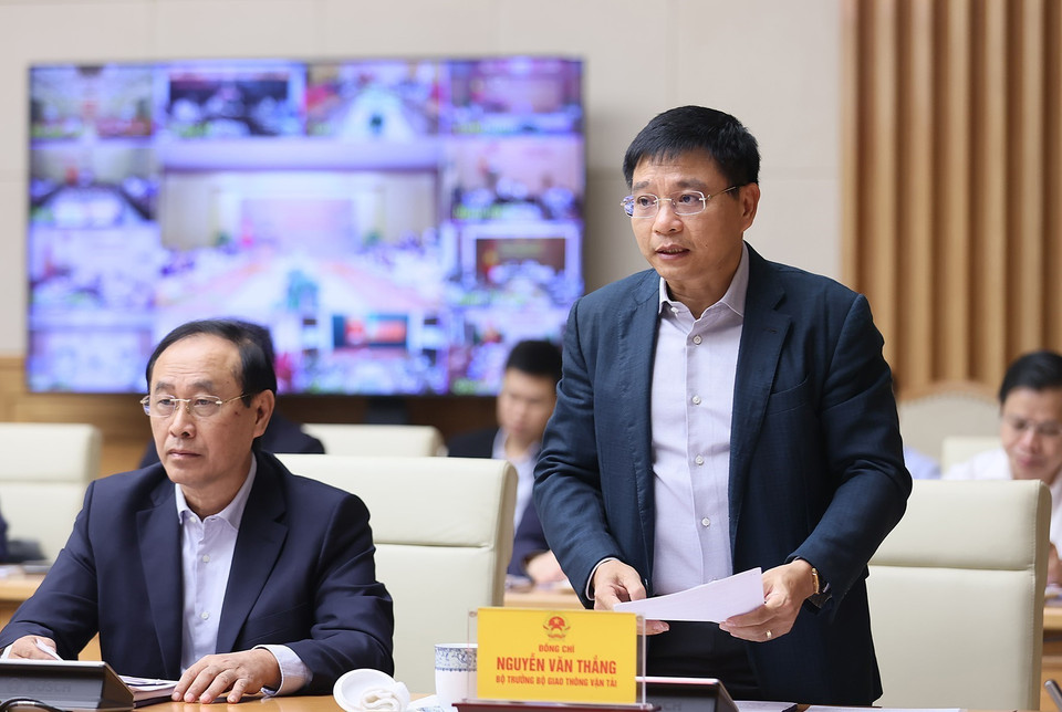 Bộ trưởng Bộ Giao thông Vận tải Nguyễn Văn Thắng phát biểu. (Ảnh: Dương Giang/TTXVN)