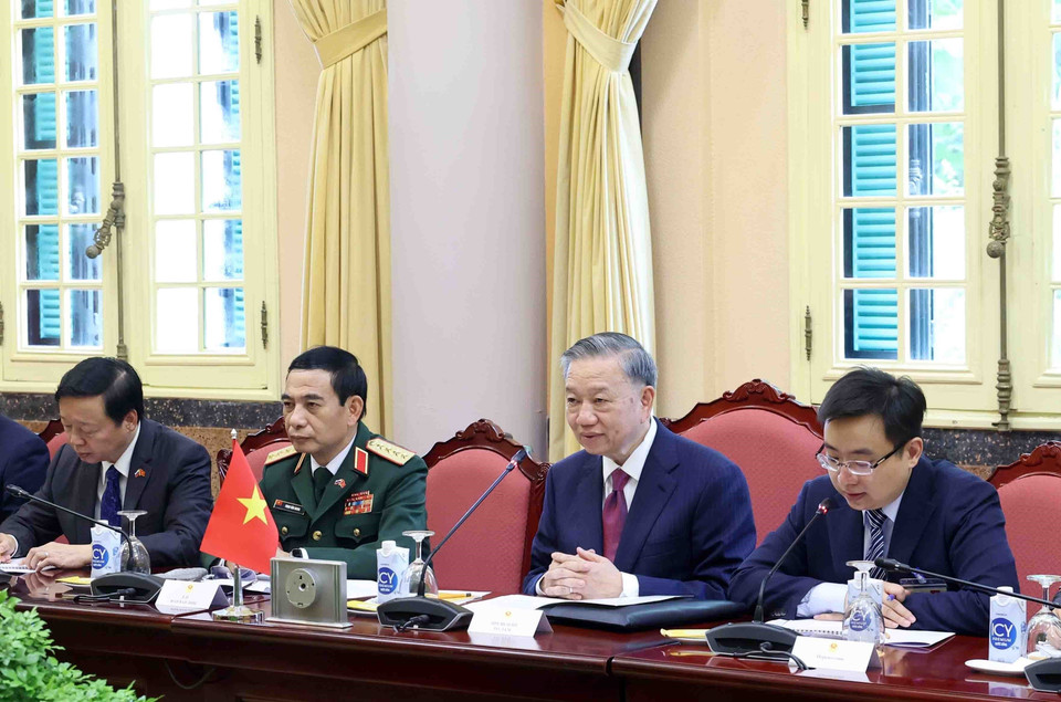 Chủ tịch nước Tô Lâm phát biểu tại hội đàm. (Ảnh: Nhan Sáng/TTXVN)