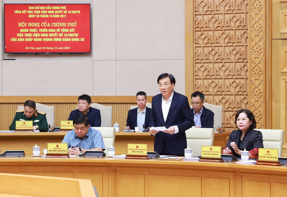 Bộ trưởng Chủ nhiệm Văn phòng Chính phủ Trần Văn Sơn phát biểu. (Ảnh: Dương Giang/TTXVN)