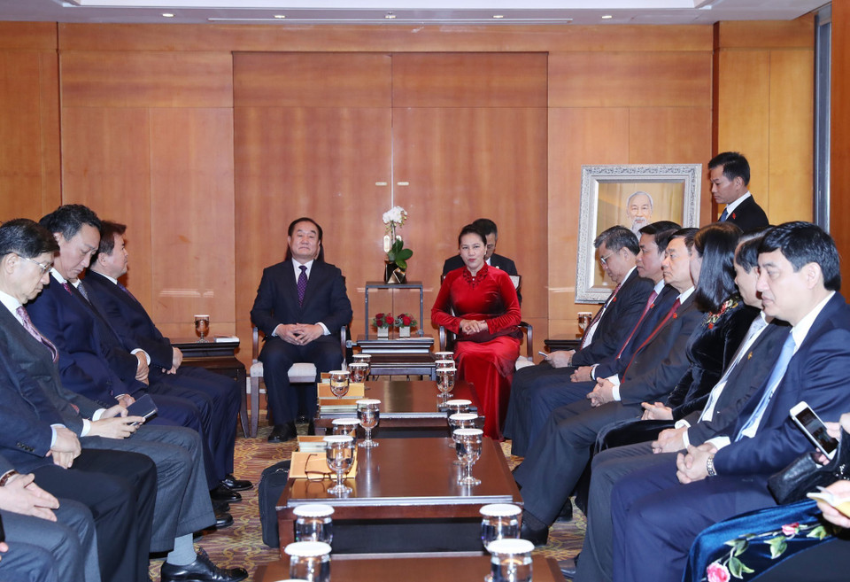Chủ tịch Quốc hội Nguyễn Thị Kim Ngân tiếp các đại biểu Hội nghiên cứu Việt Nam học tại Hàn Quốc. (Ảnh: Trọng Đức/TTXVN)