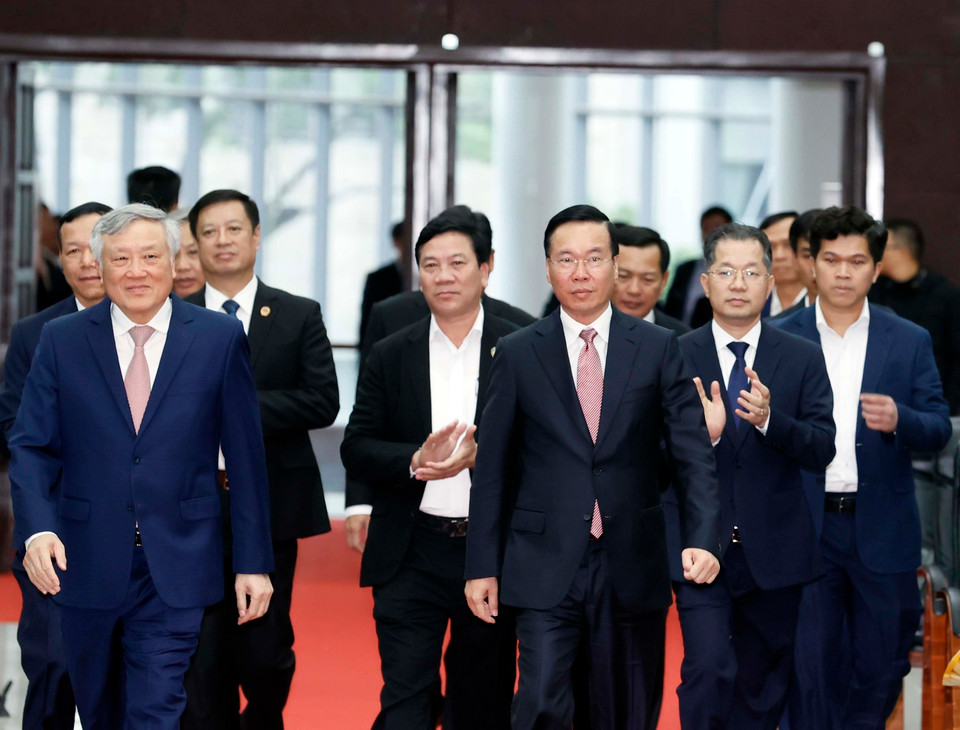 Chiều 24/12/2023, tại Đà Nẵng, Chủ tịch nước Võ Văn Thưởng tới dự Hội nghị triển khai nhiệm vụ năm 2024 của Tòa án Nhân dân Tối cao. (Ảnh: Thống Nhất/TTXVN)