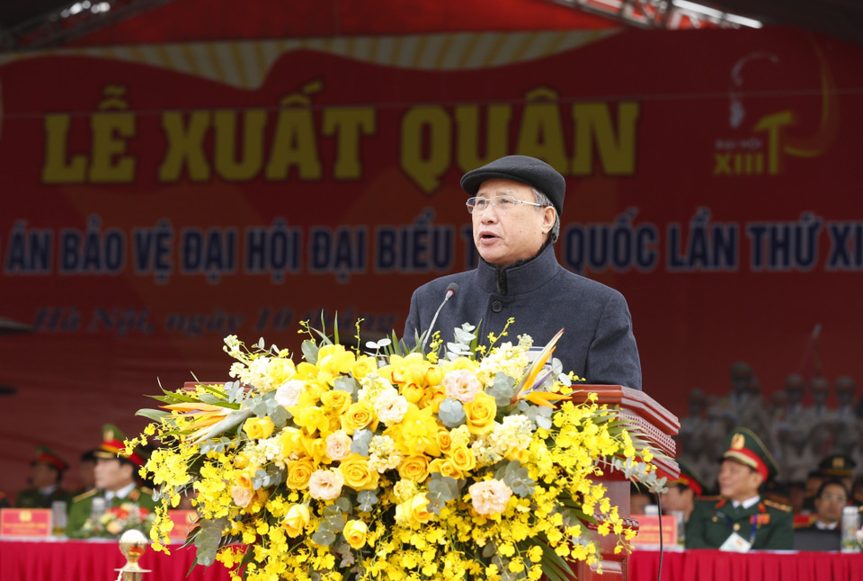 Ông Trần Quốc Vượng, Ủy viên Bộ Chính trị, Thường trực Ban Bí thư phát biểu. (Ảnh: Doãn Tấn/TTXVN)