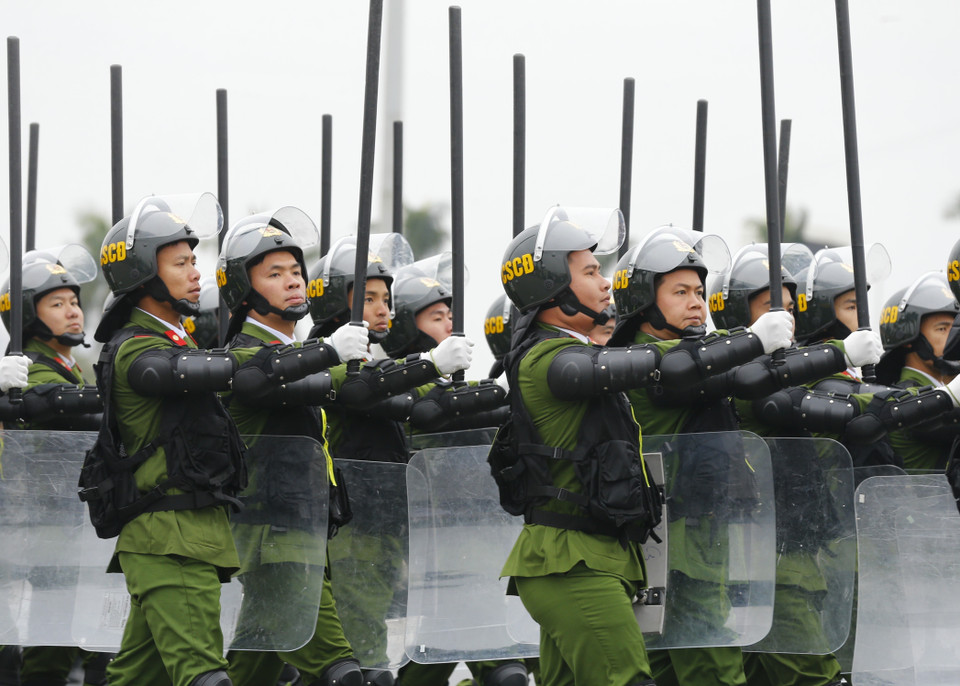 Lực lượng Cảnh sát cơ động tại Lễ xuất quân. (Ảnh: Doãn Tấn/TTXVN)