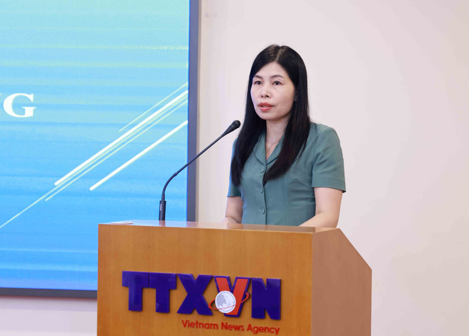 Phó Bí thư Thường trực Đảng ủy TTXVN Đỗ Thị Trang phát biểu. (Ảnh: An Đăng/TTXVN)