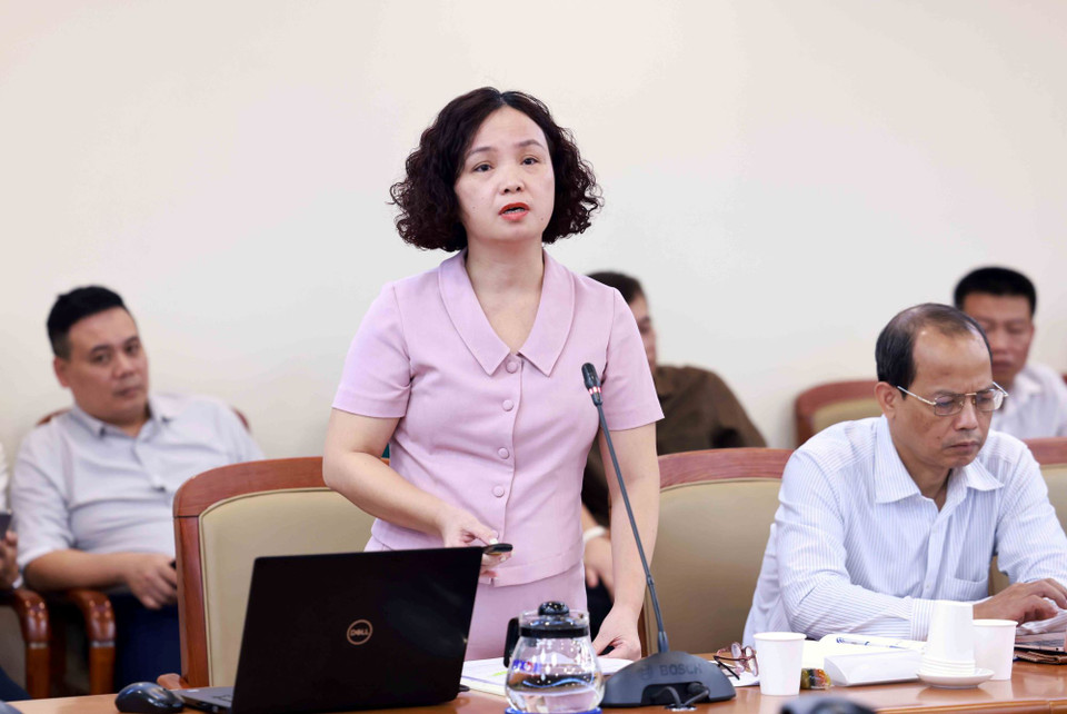 Bí thư Chi bộ Trung tâm Thông tin tư liệu và Đồ họa Phạm Phương Thảo trình bày tham luận. (Ảnh: An Đăng/TTXVN)