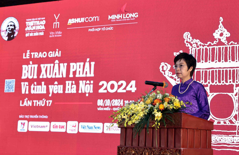 Tổng Giám đốc Vũ Việt Trang phát biểu. (Ảnh: Trần Việt/TTXVN)