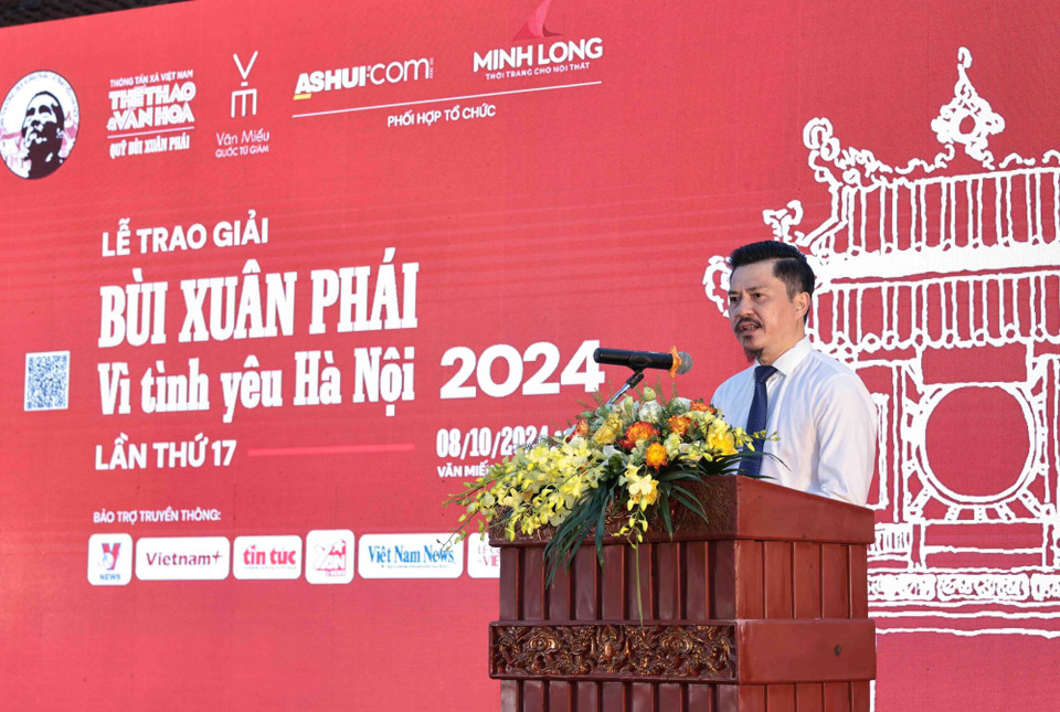 Tổng Biên tập Báo Thể thao &amp; Văn hóa Lê Xuân Thành phát biểu. (Ảnh: Trần Việt/TTXVN)