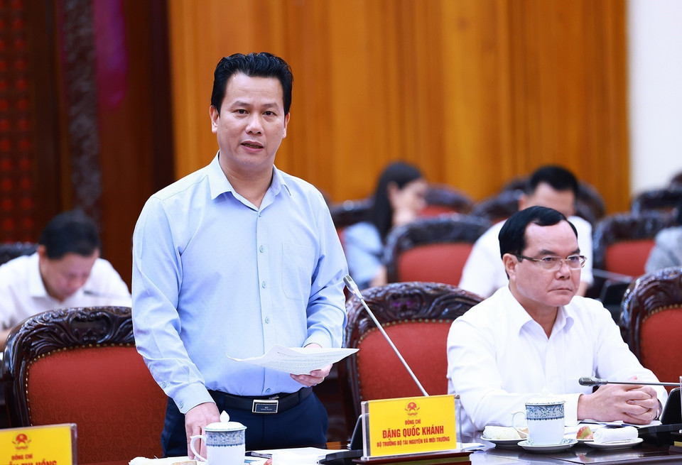 Bộ trưởng Bộ Tài nguyên và Môi trường Đặng Quốc Khánh phát biểu. (Ảnh: Dương Giang/TTXVN)
