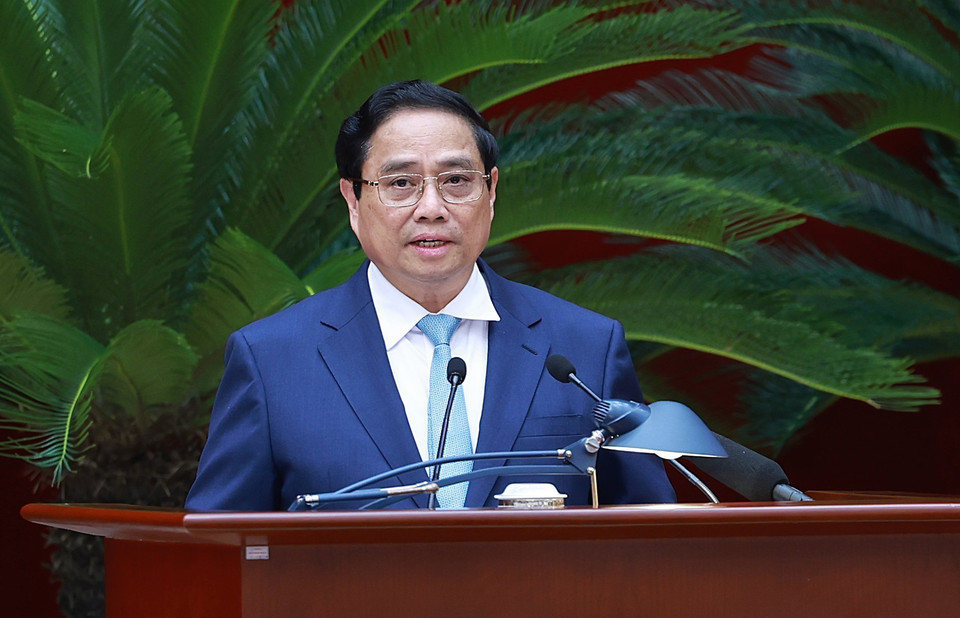 Ủy viên Bộ Chính trị, Thủ tướng Chính phủ Phạm Minh Chính phát biểu. (Ảnh: Dương Giang/TTXVN)