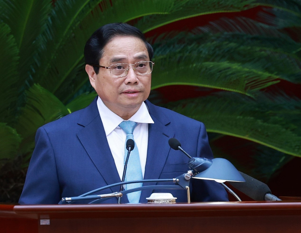 Ủy viên Bộ Chính trị, Thủ tướng Chính phủ Phạm Minh Chính phát biểu. (Ảnh: Dương Giang/TTXVN)