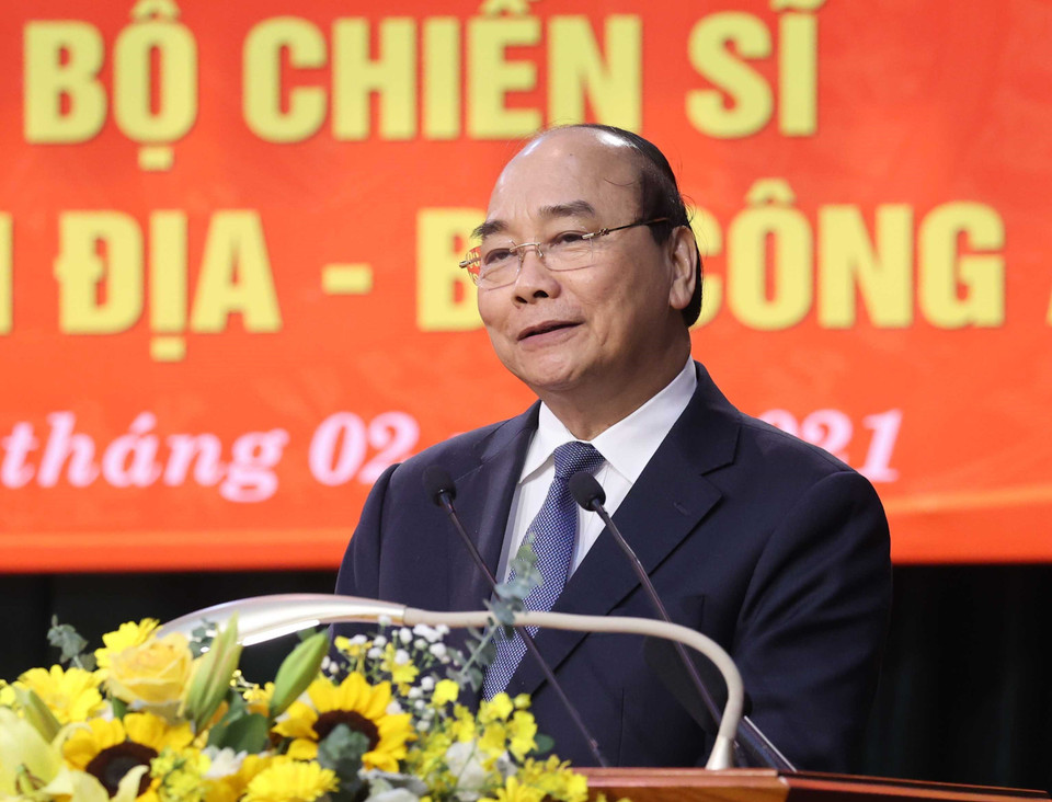 Thủ tướng Nguyễn Xuân Phúc phát biểu chúc Tết cán bộ, chiến sỹ Cục An ninh nội địa. (Ảnh: Thống Nhất/TTXVN)