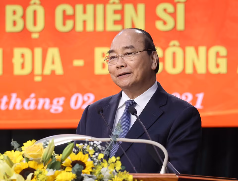 Thủ tướng Nguyễn Xuân Phúc phát biểu chúc Tết cán bộ, chiến sỹ Cục An ninh nội địa. (Ảnh: Thống Nhất/TTXVN)