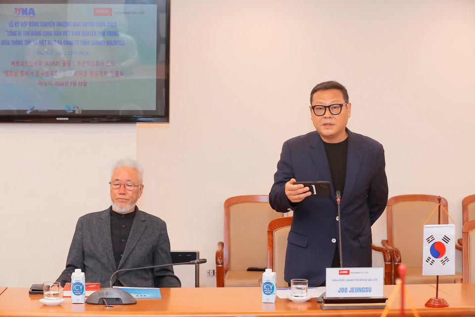 Ông Joo Jeongsu, Giám đốc Công ty TNHH Jammy Holdings phát biểu. (Ảnh: Minh Quyết/TTXVN)