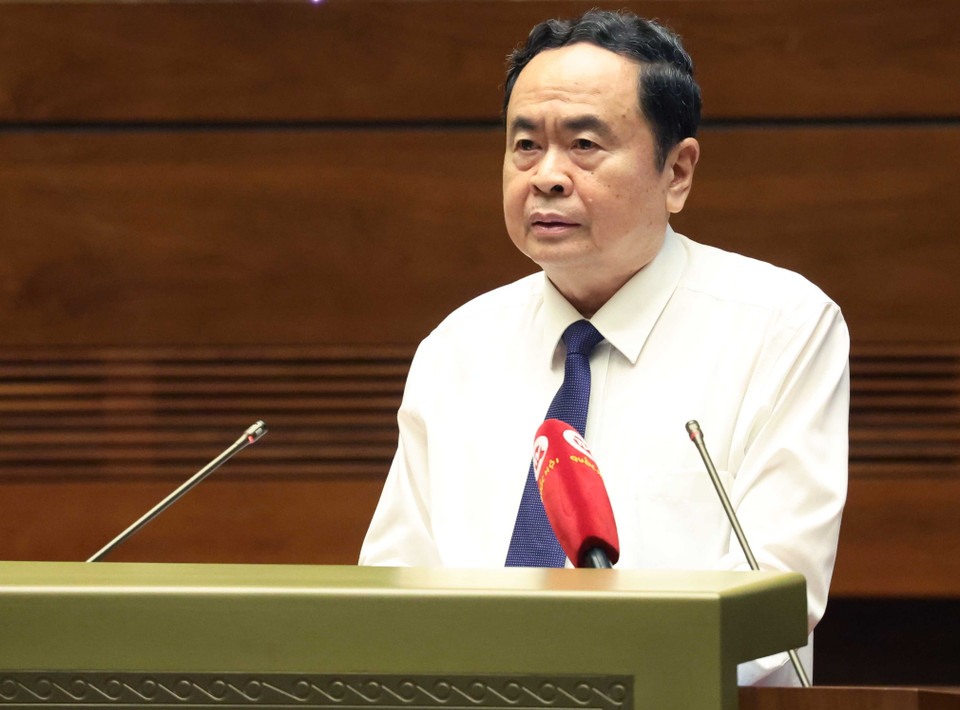 Đồng chí Trần Thanh Mẫn, Ủy viên Bộ Chính trị, Chủ tịch Quốc hội phát biểu chỉ đạo Hội thảo. (Ảnh: Thống Nhất/ TTXVN)