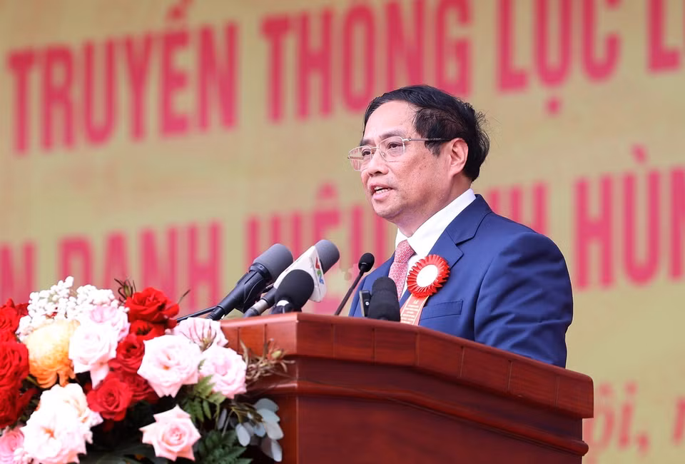 Thủ tướng Phạm Minh Chính phát biểu tại Lễ kỷ niệm 50 năm Ngày truyền thống lực lượng Cảnh sát Cơ động. (Ảnh: Dương Giang/TTXVN)