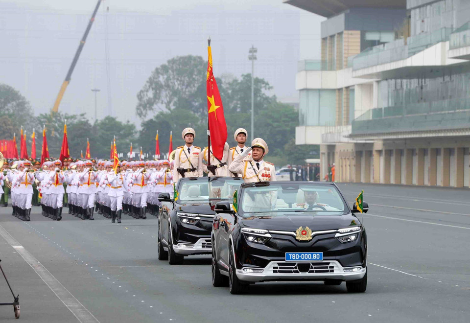 Lễ diễu binh, diễu hành các khối của lực lượng Cảnh sát Cơ động. (Ảnh: Phạm Kiên/ TTXVN)