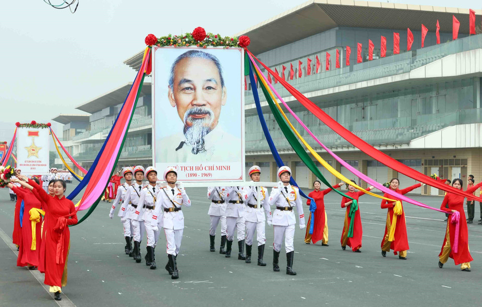 Lễ diễu binh, diễu hành các khối của lực lượng Cảnh sát Cơ động. (Ảnh: Phạm Kiên/ TTXVN)