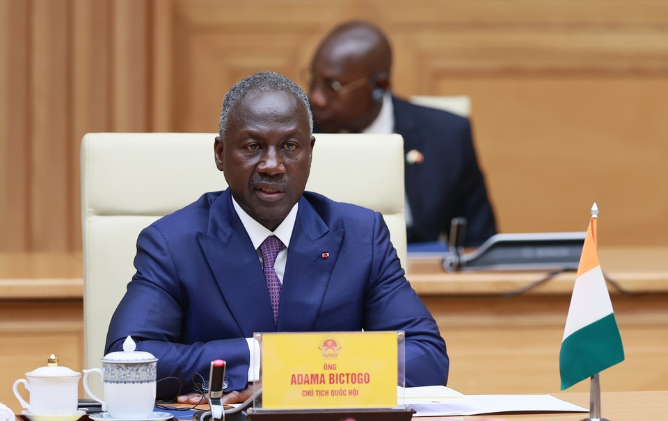 Chủ tịch Quốc hội Bờ Biển Ngà Adama Bictogo phát biểu. (Ảnh: Dương Giang/TTXVN)