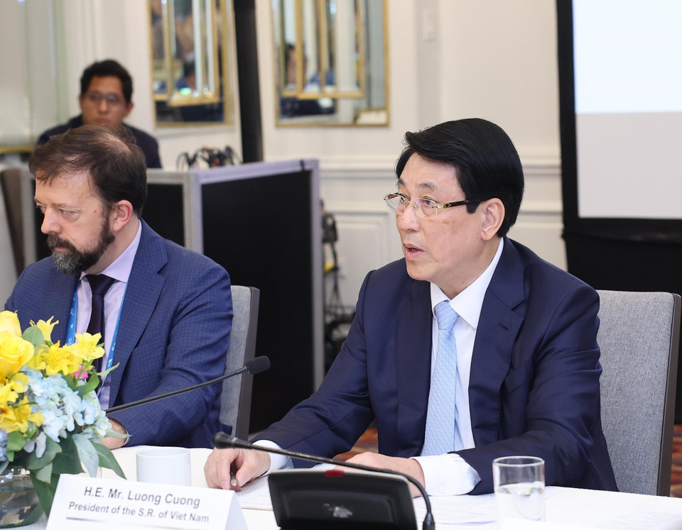 Chủ tịch nước Lương Cường phát biểu. (Ảnh: Lâm Khánh/TTXVN)