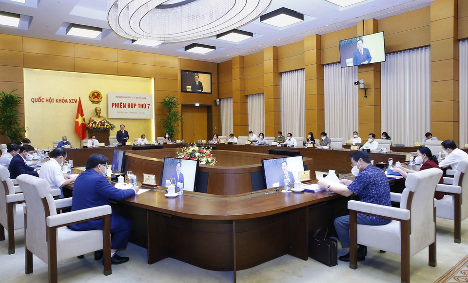 Quang cảnh Phiên họp thứ 7, Hội đồng Bầu cử quốc gia. (Ảnh: Doãn Tấn/TTXVN)