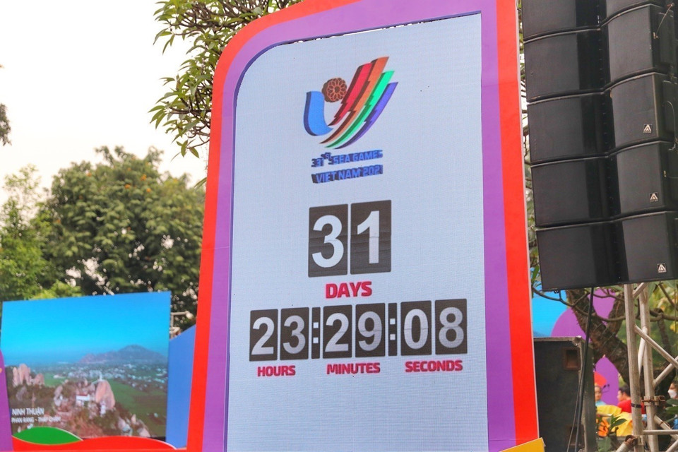 Màn hình đếm ngược 31 ngày tới SEA Games 31. (Ảnh: Tuấn Đức/TTXVN)