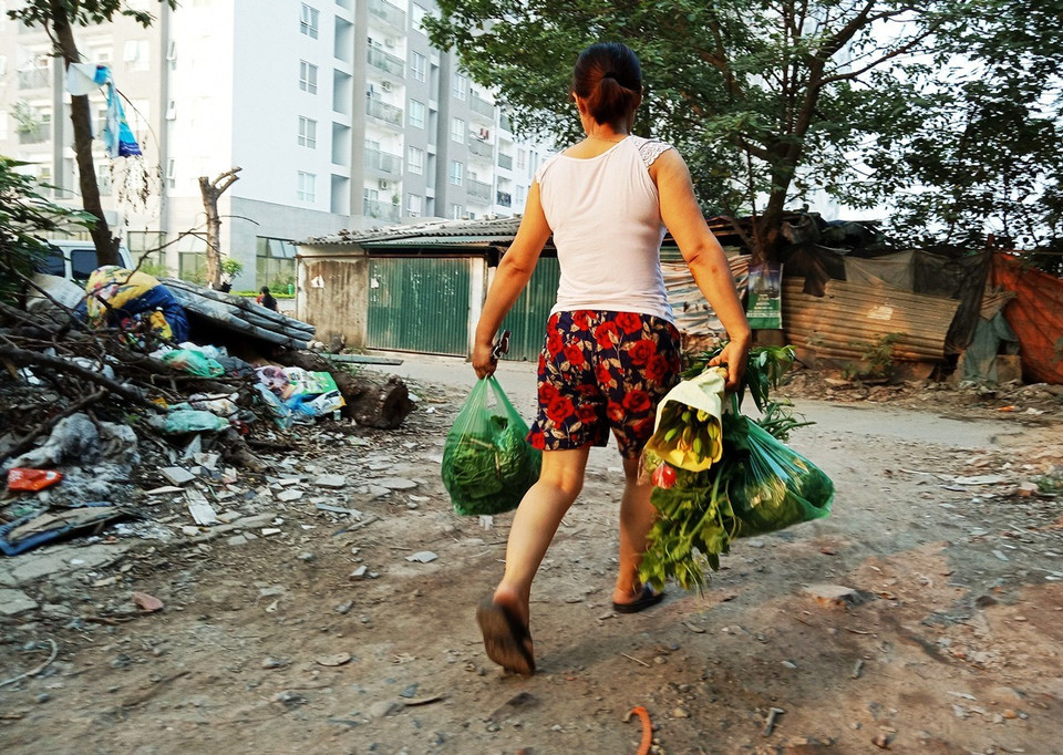 Theo báo cáo của Tổng cục Môi trường, trung bình mỗi ngày, một gia đình có một người đi chợ mua sắm sẽ có ít nhất vài túi nilon, thậm chí 7-8 túi được mang về nhà. (Ảnh: Hùng Võ/Vietnam+)