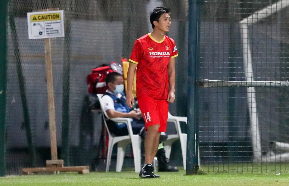 Tiền vệ Tuấn Anh trên sân tập. (Ảnh: Hoàng Linh/TTXVN)