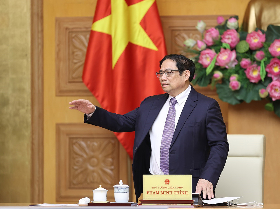 Thủ tướng Chính phủ Phạm Minh Chính phát biểu tại buổi tiếp. (Ảnh: Dương Giang/TTXVN)