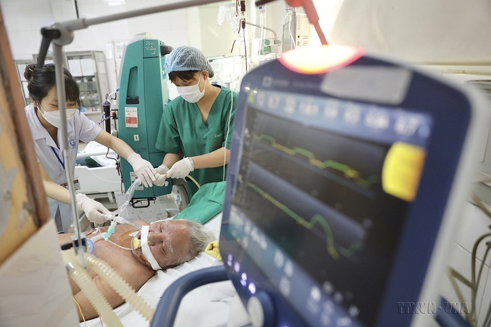 Chăm sóc bệnh nhân mắc sốt xuất huyết tại Bệnh viện Bệnh Nhiệt đới Trung ương (1/11/2022). (Ảnh: Minh Quyết/TTXVN)