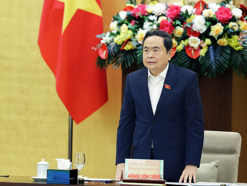 Phó Bí thư phụ trách Đảng đoàn Quốc hội, Phó Chủ tịch Thường trực Quốc hội Trần Thanh Mẫn phát biểu. (Ảnh: Dương Giang/TTXVN)