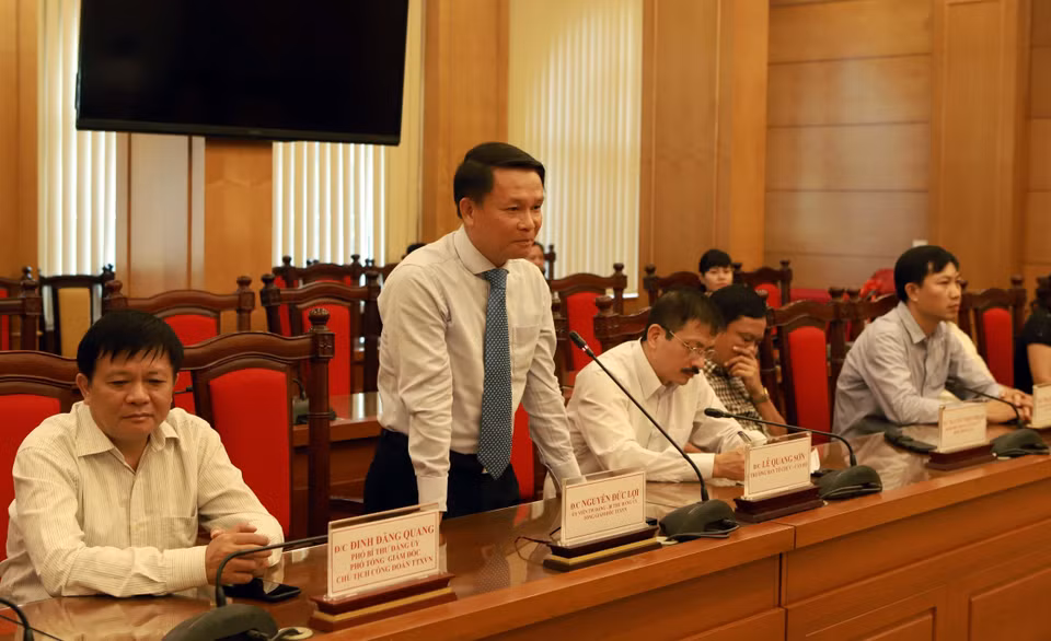Ông Nguyễn Đức Lợi, Ủy viên Trung ương Đảng, Tổng Giám đốc Thông tấn xã Việt Nam phát biểu tại lễ ký. (Ảnh: Hoàng Hùng/TTXVN)