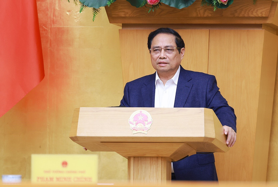Thủ tướng Phạm Minh Chính chủ trì Phiên họp Chính phủ chuyên đề về xây dựng pháp luật tháng 12 năm 2024.(Ảnh: Dương Giang/TTXVN)