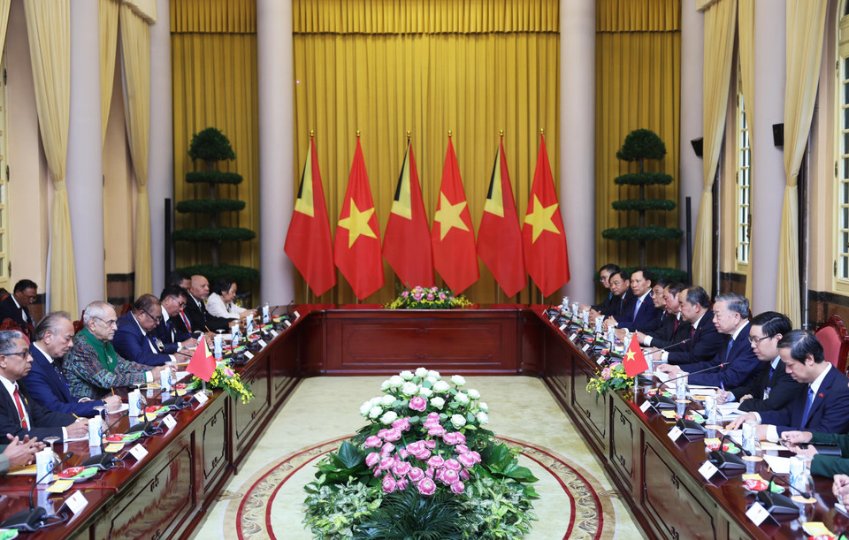 Chủ tịch nước Tô Lâm hội đàm với Tổng thống Timor-Leste Jose Ramos-Horta. (Ảnh: Lâm Khánh/TTXVN)