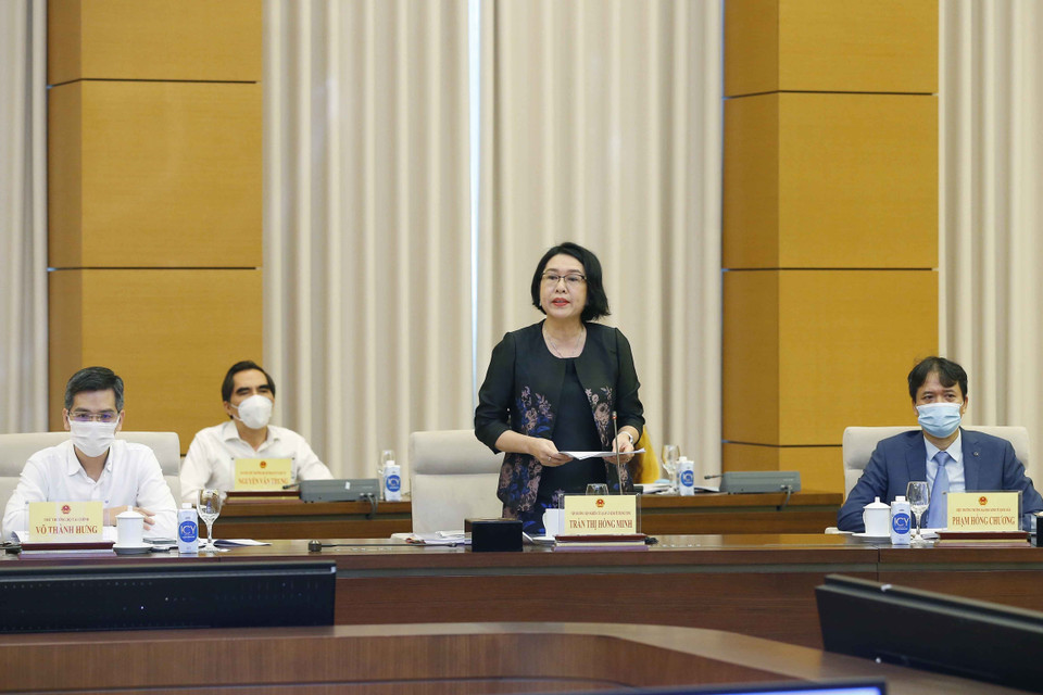 Viện trưởng Viện Nghiên cứu Quản lý kinh tế Trung ương Trần Thị Hồng Minh phát biểu. (Ảnh: Doãn Tấn/TTXVN)