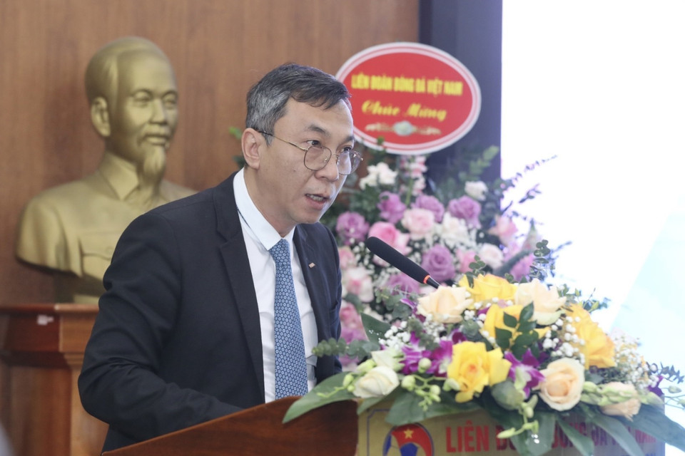 Ông Trần Quốc Tuấn, quyền Chủ tịch Liên đoàn Bóng đá Việt Nam phát biểu. (Ảnh: Minh Quyết/TTXVN)