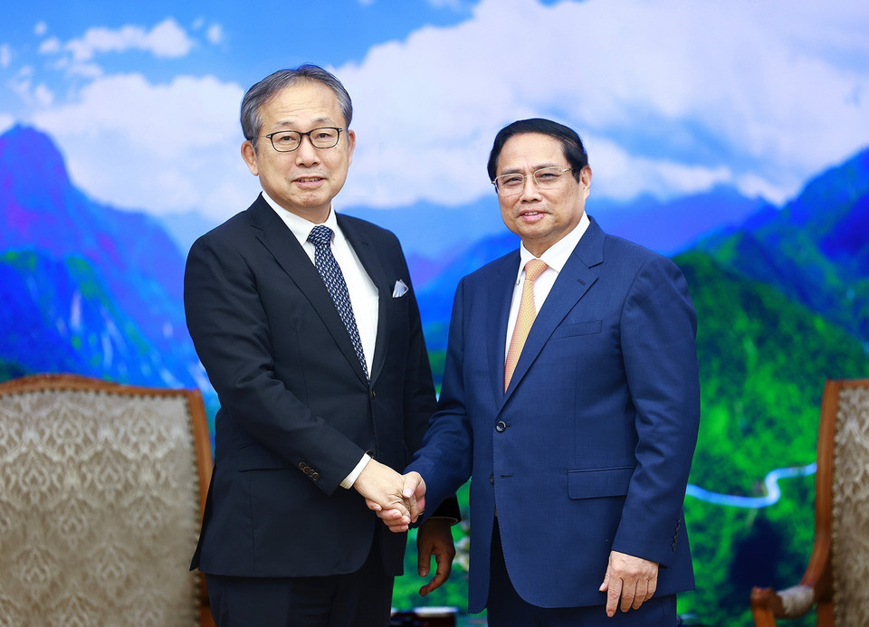 Thủ tướng Phạm Minh Chính tiếp Đại sứ Nhật Bản Yamada Takio đến chào từ biệt kết thúc nhiệm kỳ công tác tại Việt Nam. (Ảnh: Dương Giang/TTXVN)