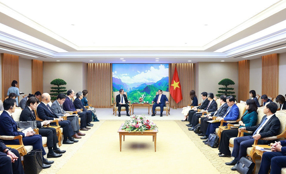 Thủ tướng Phạm Minh Chính tiếp Đại sứ Nhật Bản Yamada Takio đến chào từ biệt kết thúc nhiệm kỳ công tác tại Việt Nam. (Ảnh: Dương Giang/TTXVN)