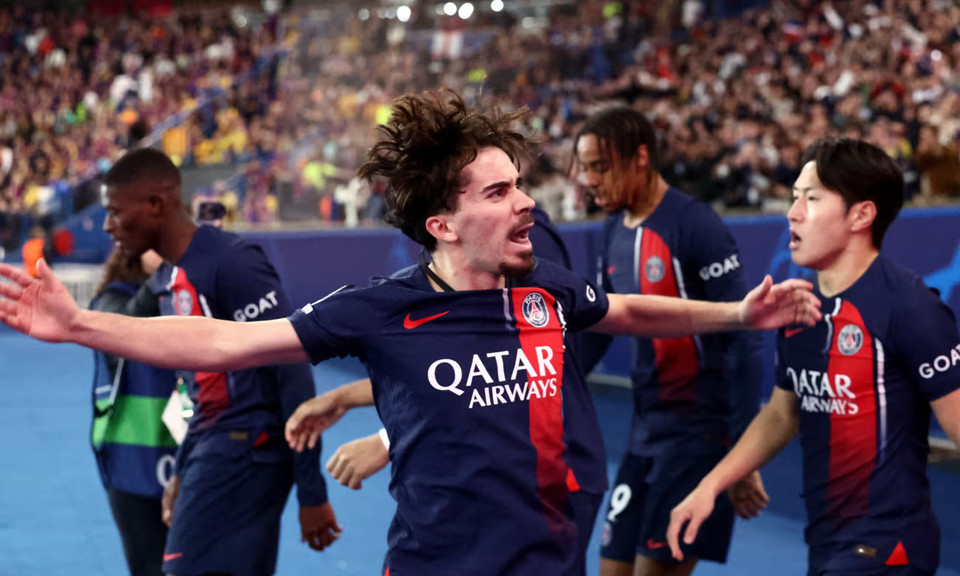 Niềm vui của Vitinha sau khi ghi bàn cho PSG. (Nguồn: Reuters)